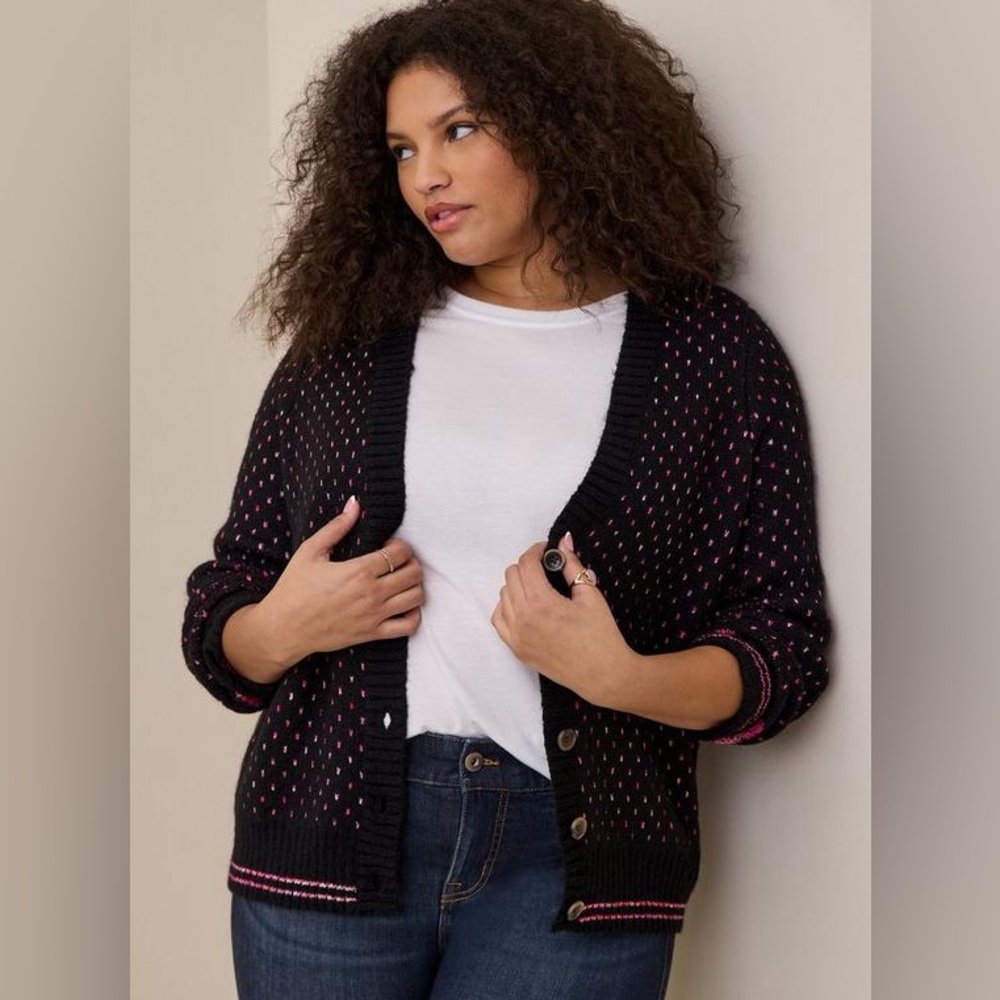 torrid Black Cardigan with Pink Dot Stitching